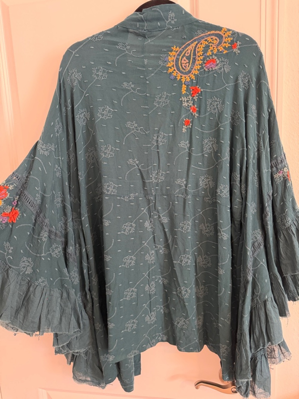 Teal Embroidered Boho Kimono - Picture 3 of 3